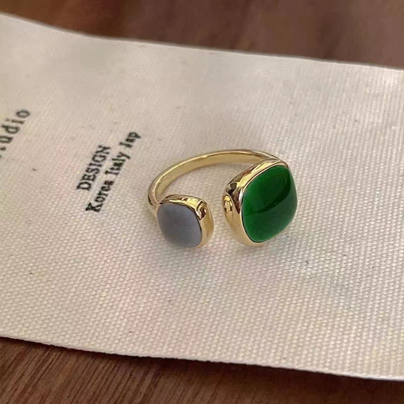 Minimalist Cold Style Emerald Ring Women, High Grade Sense, All-match Index Finger Ring