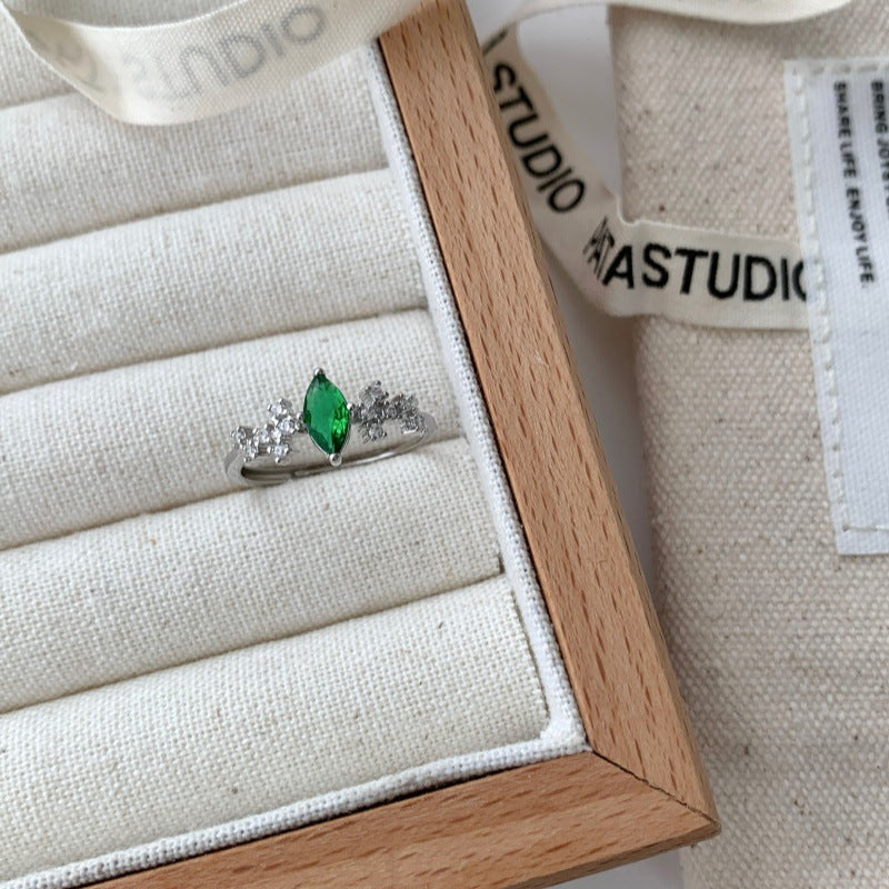 Marquise Cut Color Zircon Ring For Women, Luxury Minimalist High-End Style, Anti-Fade Adjustable Open Ring