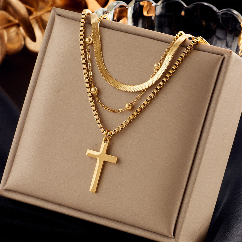 European And American Retro Butterfly Pearl Double-Layered Necklace For Women, Cross-Border Light Luxury Niche Stainless Steel Gold-Plated Jewelry Necklace