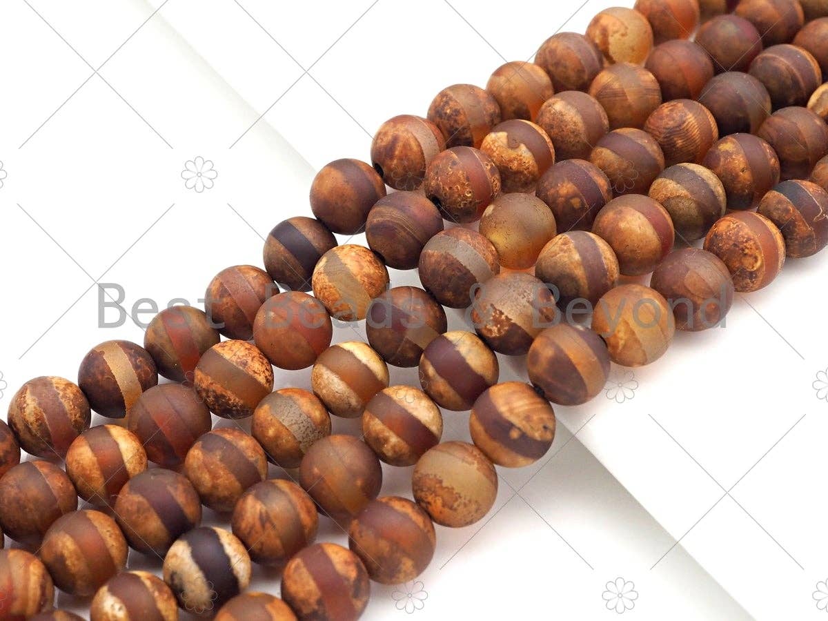 Natural Tibetan Brown Agate with One Line Beads, Dzi Agate Beads, 8mm/10mm Tibetan Round Smooth Agate,15.5" Full Strand, Sku#U1103
