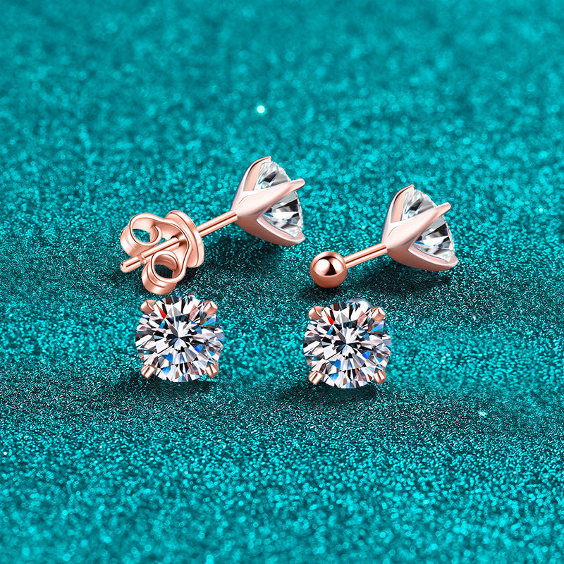S925 Sterling Silver Four-Claw Champagne Gold Earrings