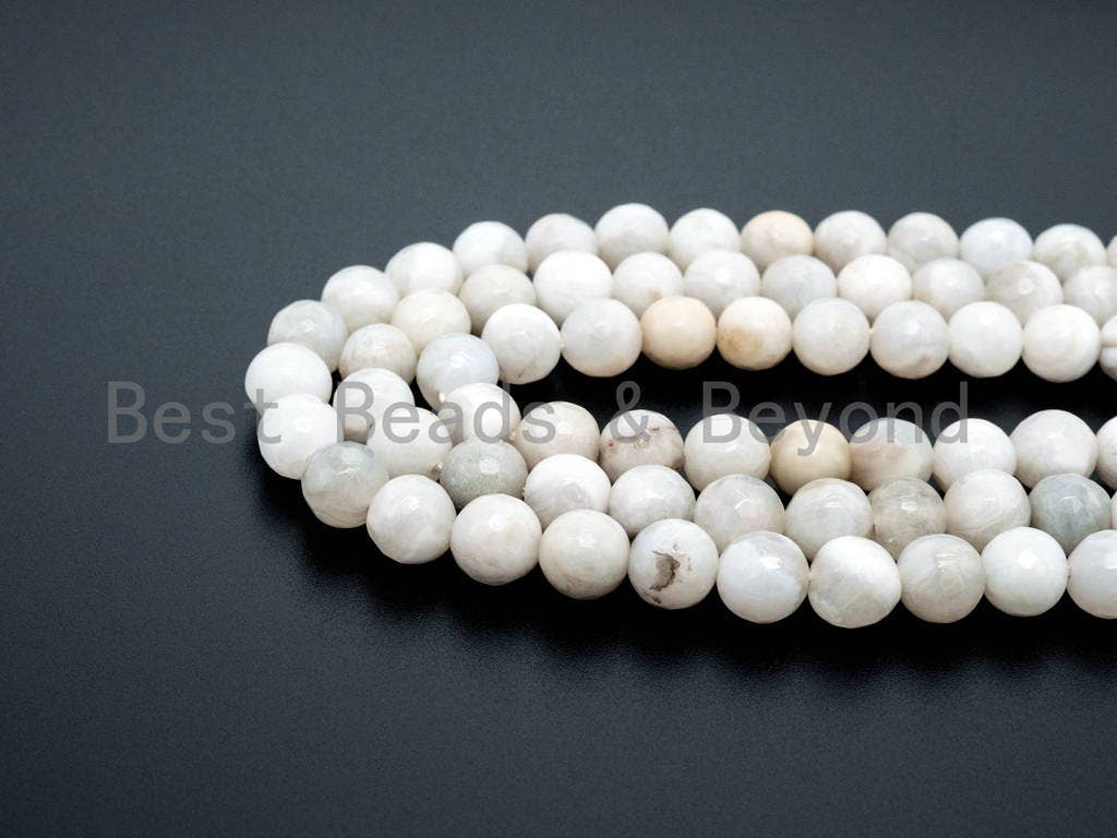 Natural white and Grey Agate beads, 6mm/8mm/10mm/12mm Faceted Round Gemstone beads, White Lace Agate Beads, 15.5inch strand, SKU#U122