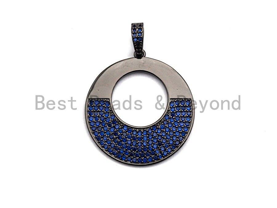 Colored CZ Micro Pave Round Hollow out Pendant, Fuchsia/Black/Cobalt CZ Pave pendant, Frame Shape Pendant, 30x40mm, sku#X101