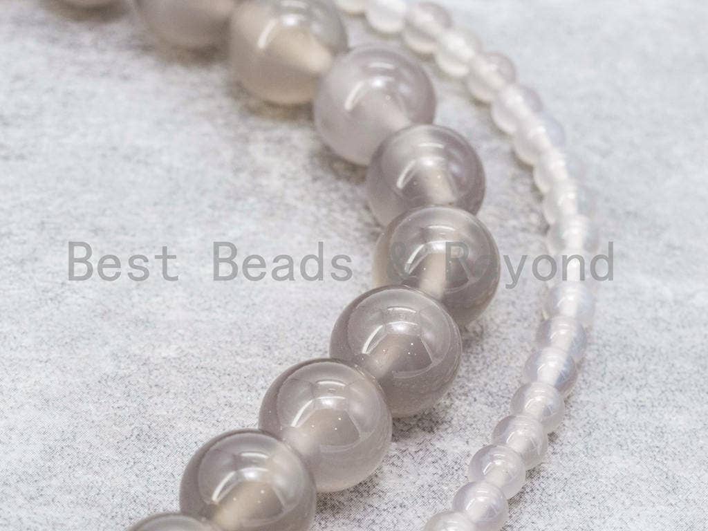 Quality Natural Round Smooth Gray Agate/Smoky Agate Beads, 6mm/8mm/10mm/12mm Natural Gray Smoky Gemstone Beads, 15.5" Full Strand, SKU#Q32