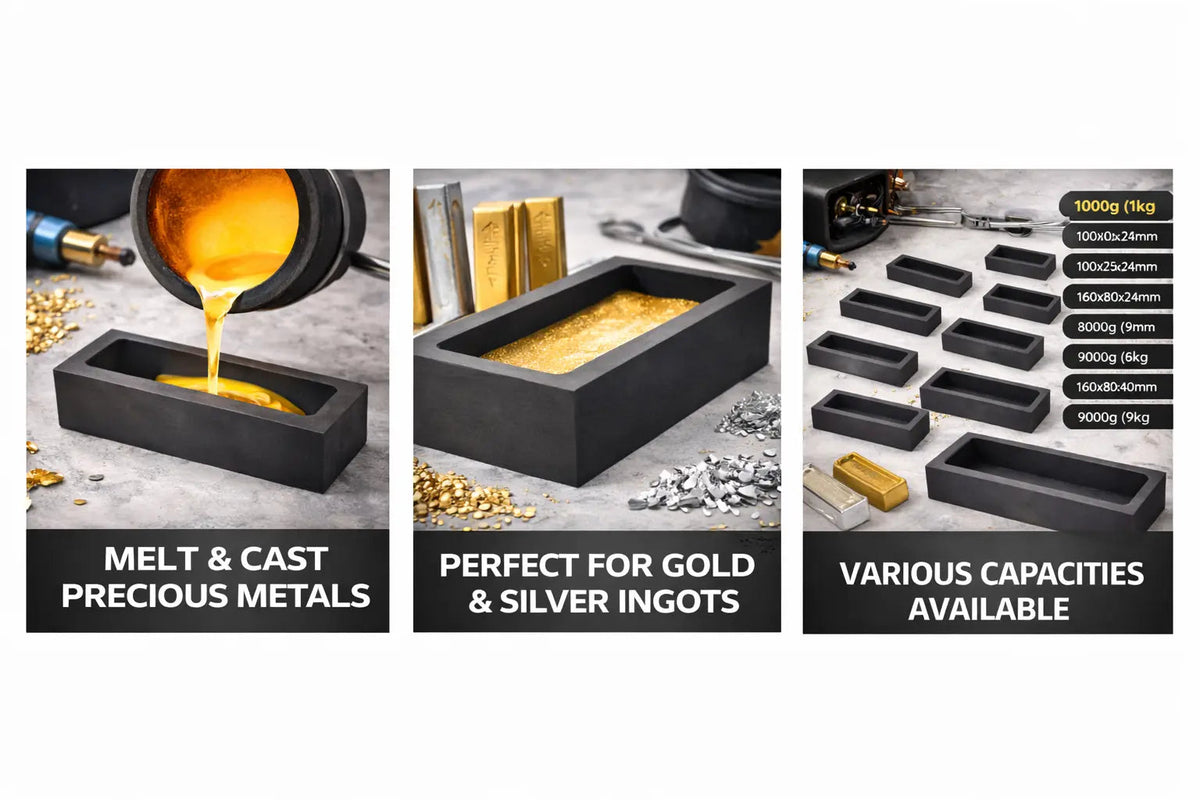 Graphite Ingot Mold for Gold & Silver Casting | 1000g–9000g (1kg–9kg) Capacities | High Purity Heat Resistant Mold