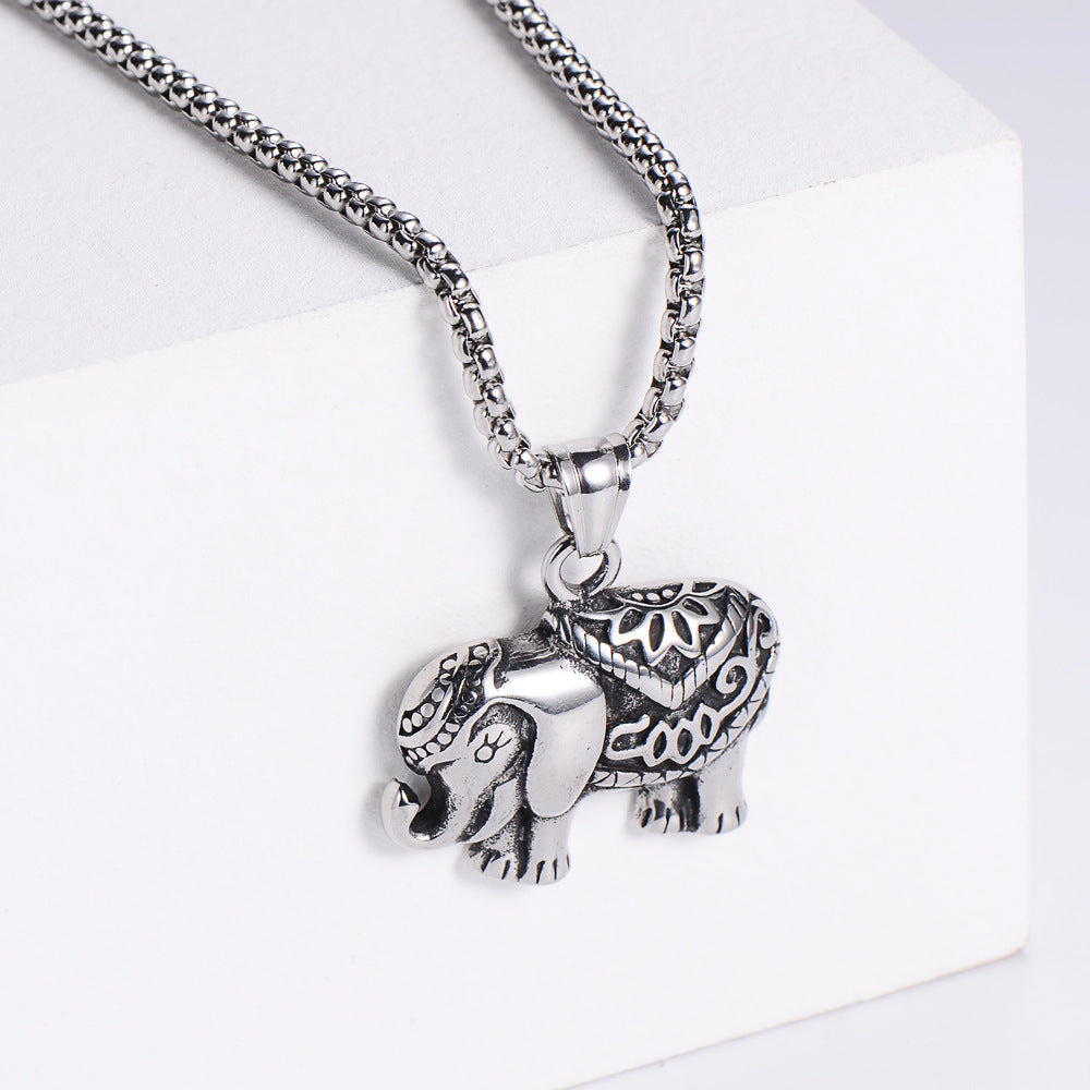 European And American Mens Stainless Steel Elephant Pendant Necklace