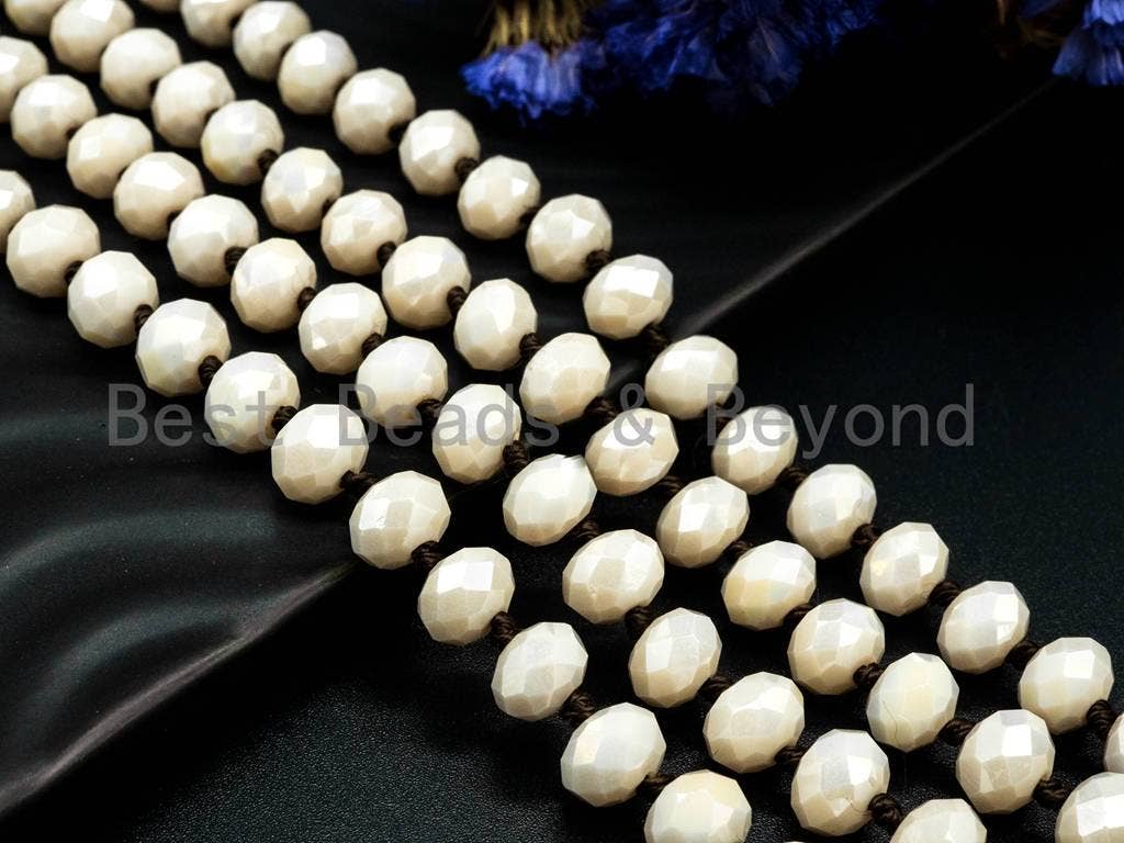 60 inches/36inches Hand-Knotted Beige Crystal Necklace, D5