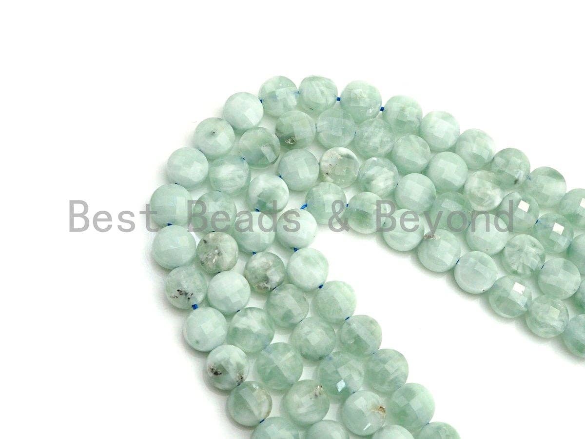 High Quality Natural Green Angelite Checkerboard Cut Coin Shape beads, 6mm/8mm Button Shape Angelite Beads, 16" Full strand, sku#UA46