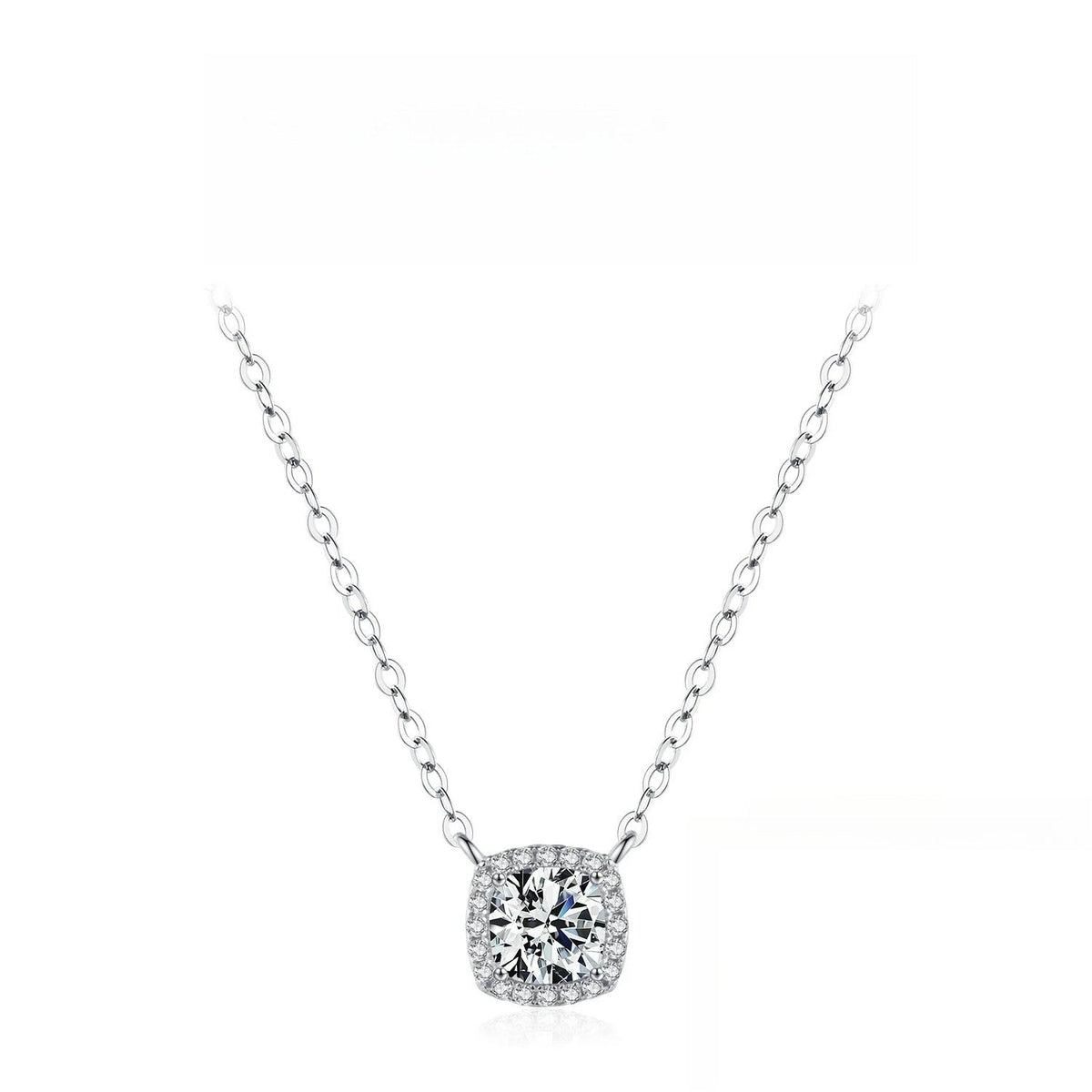 Geometric D-Color VVS1 Moissanite Necklace in Sterling Silver – Square, Round, or Solitaire Pendant for Women