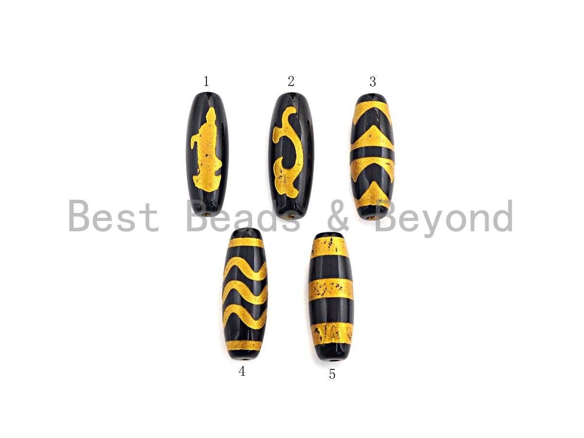 Natural Tibetan Agate Long Oval Shape Beads, Black Gold Dzi beads, Barrel Agate Beads, 10x30mm, sku#U590