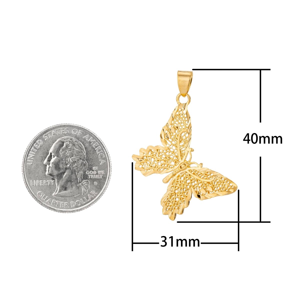 Filgree Monarch Butterfly Pendant in 18k Gold Fiill Butterfly charm for Necklace Earring Jewelry Making H-821