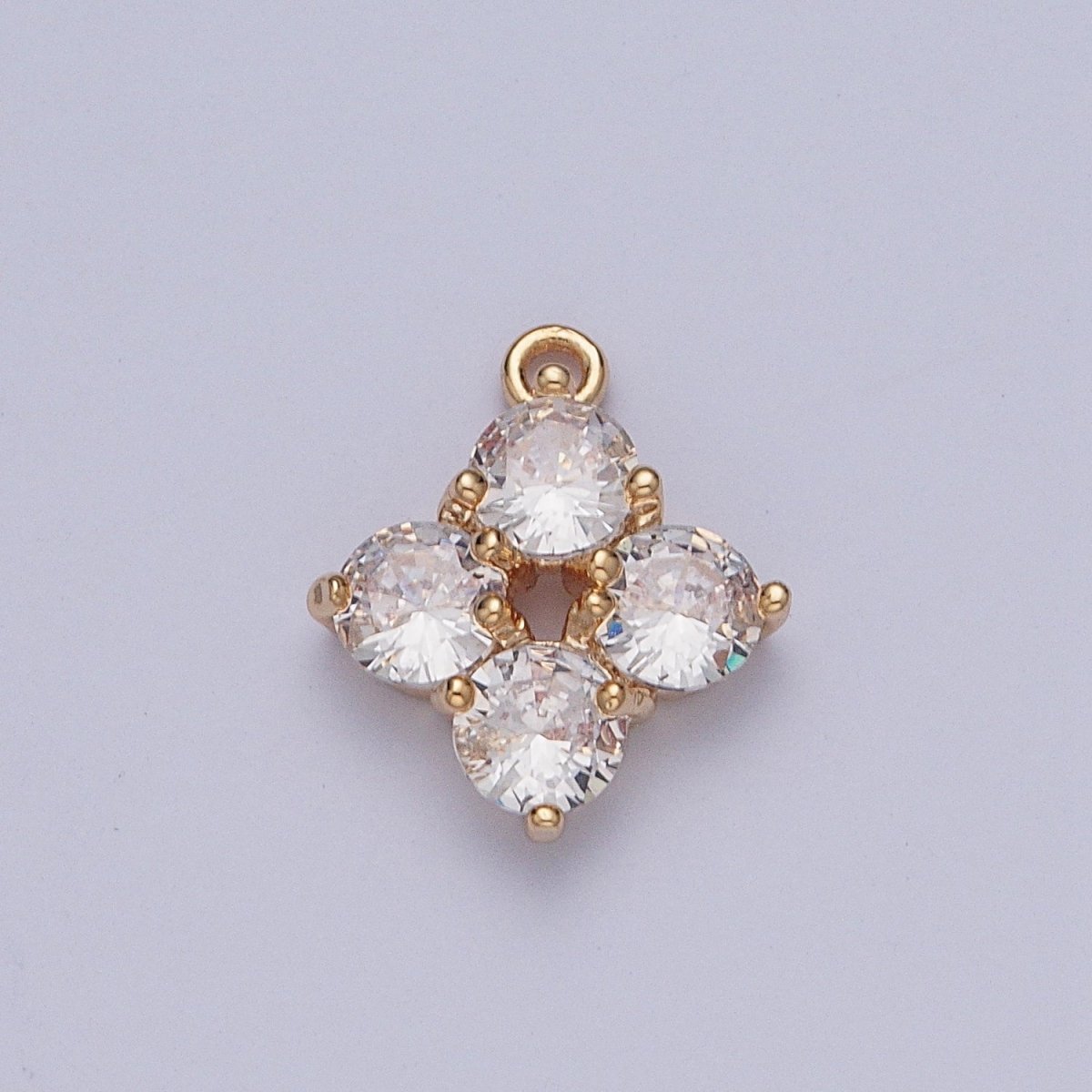Four Clear Crystal Flower Cubic Zirconia Stone Gold Charm For Garden Jewelry | X-210