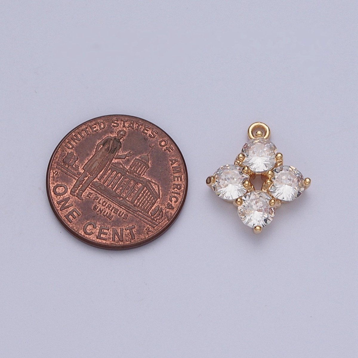 Four Clear Crystal Flower Cubic Zirconia Stone Gold Charm For Garden Jewelry | X-210