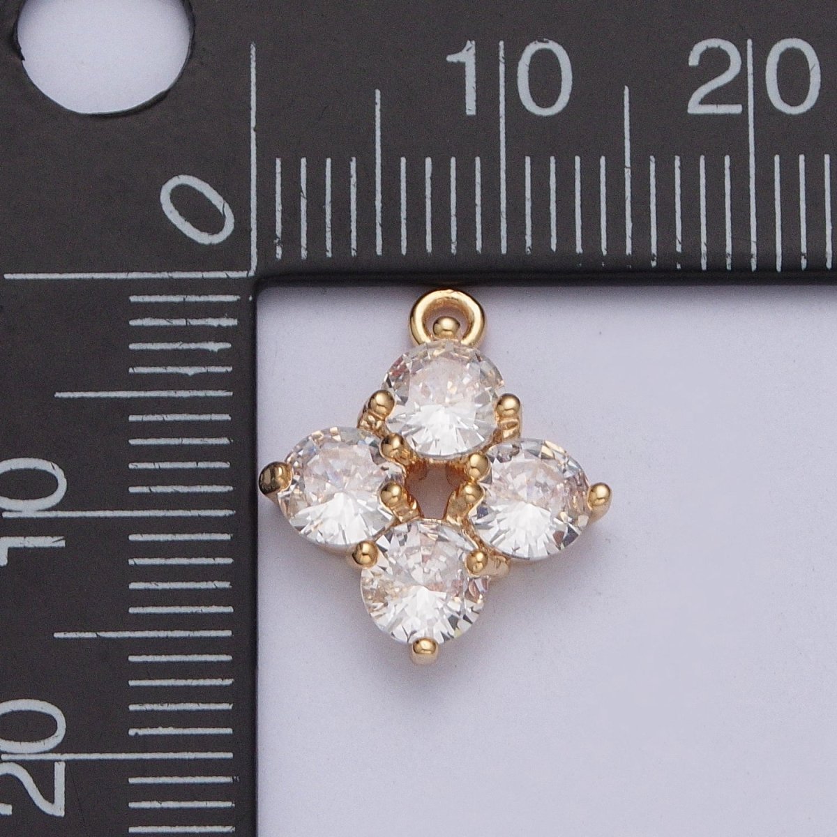 Four Clear Crystal Flower Cubic Zirconia Stone Gold Charm For Garden Jewelry | X-210
