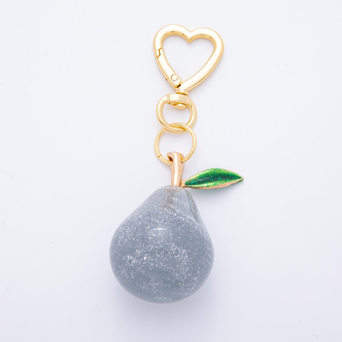 18K Gold Filled Grey, Brown Pear Fruit Glitter Resin Bag Charm Keychain Heart Push Gate Key Ring Accessories | WB-00113 WB-00114