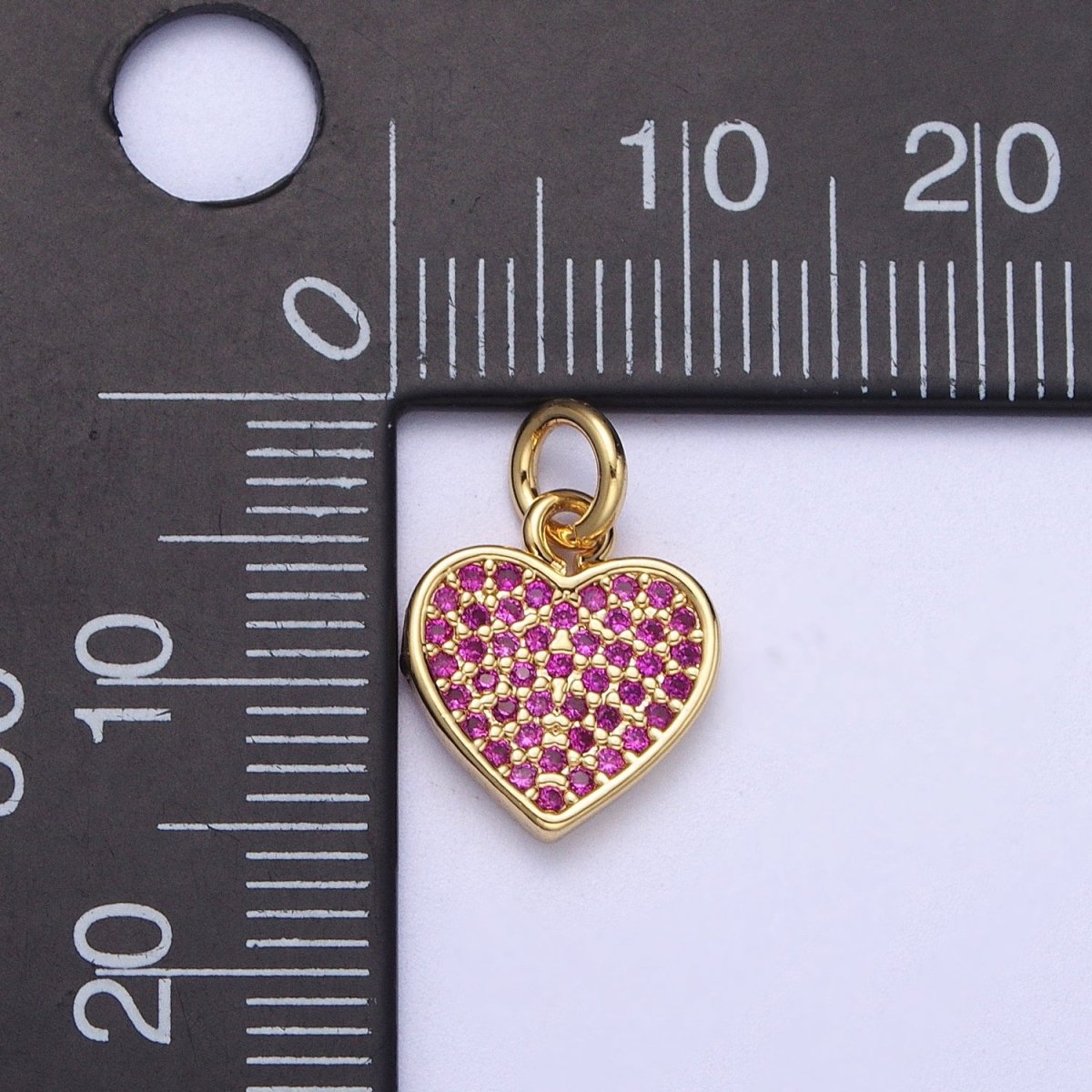 Fuchsia Micro Paved Cubic Zirconia Gold Heart Charm For Valentines Love Jewelry |N-420
