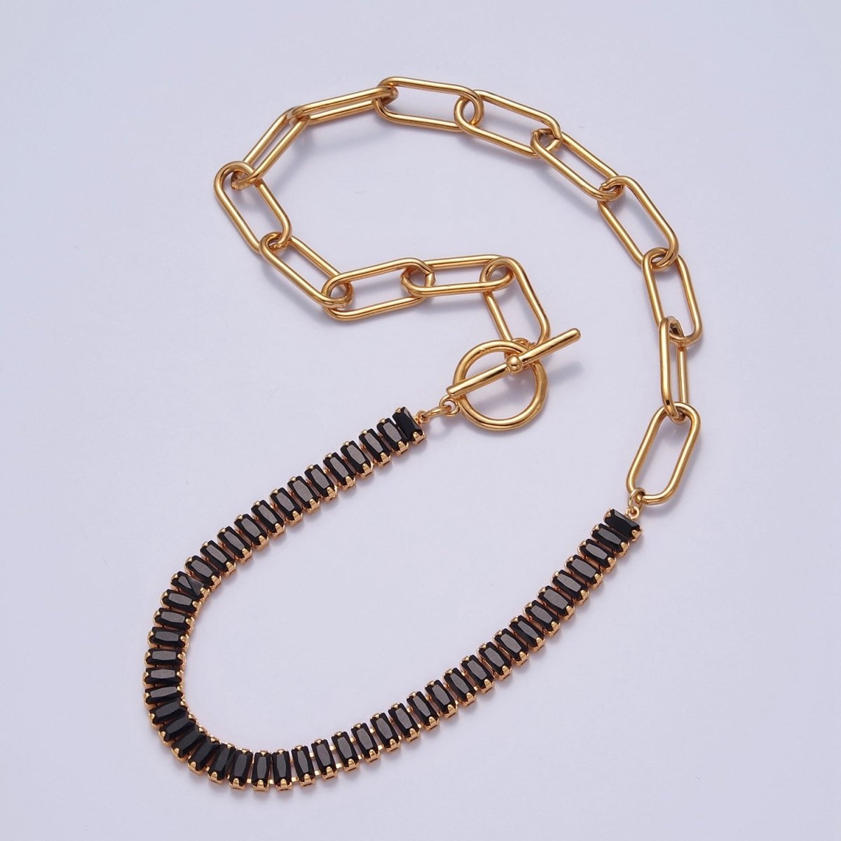 Fusion Necklace Half Baguette Tennis Chain, Half Paper Clip Chain, Statement 24K Gold Filled Necklace with Toggle | WA-945 WA-946 WA-949 WA-950 Clearance Pricing