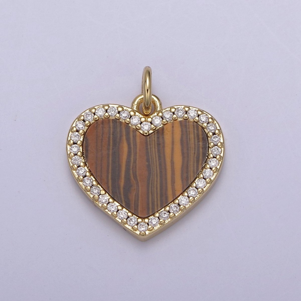Gemstone Heart Charm, Boho Heart Pendant for Necklace, Turquoise Heart Pendant, Malachite Heart Pendant, Tiger Eye Pearl Abalone Heart Charm for Jewelry Making N-896 - N-900