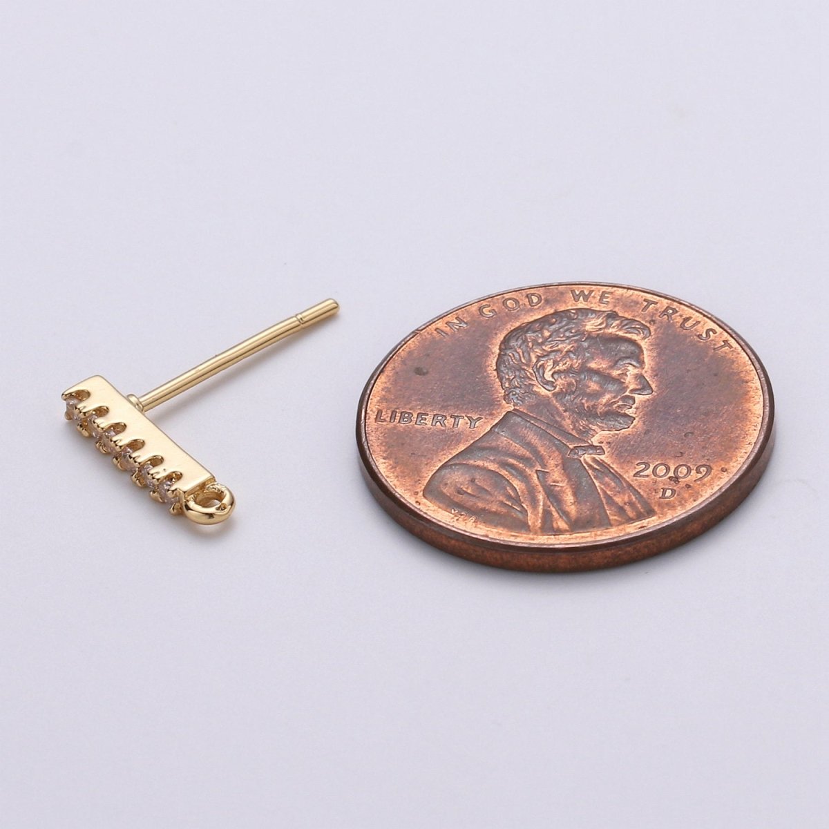 Geometric Ear Stud w/ Open link 2 pcs, 14K gold Filled Earring Nickel free, Cubic zirconia, Earring making post, Jewelry making Supply K-845