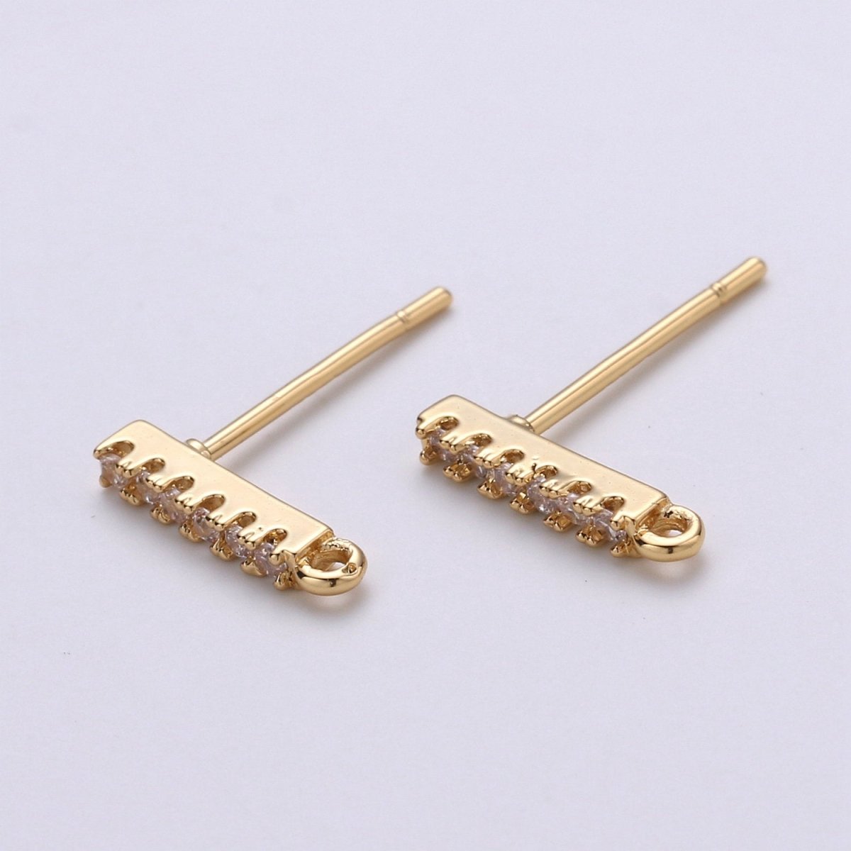 Geometric Ear Stud w/ Open link 2 pcs, 14K gold Filled Earring Nickel free, Cubic zirconia, Earring making post, Jewelry making Supply K-845
