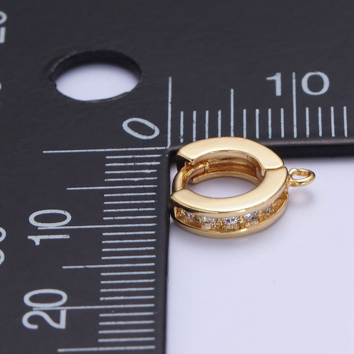 Gold 10mm Micro Pave Cubic Zirconia Huggie Hoop Earring with Open Link Loop L-816