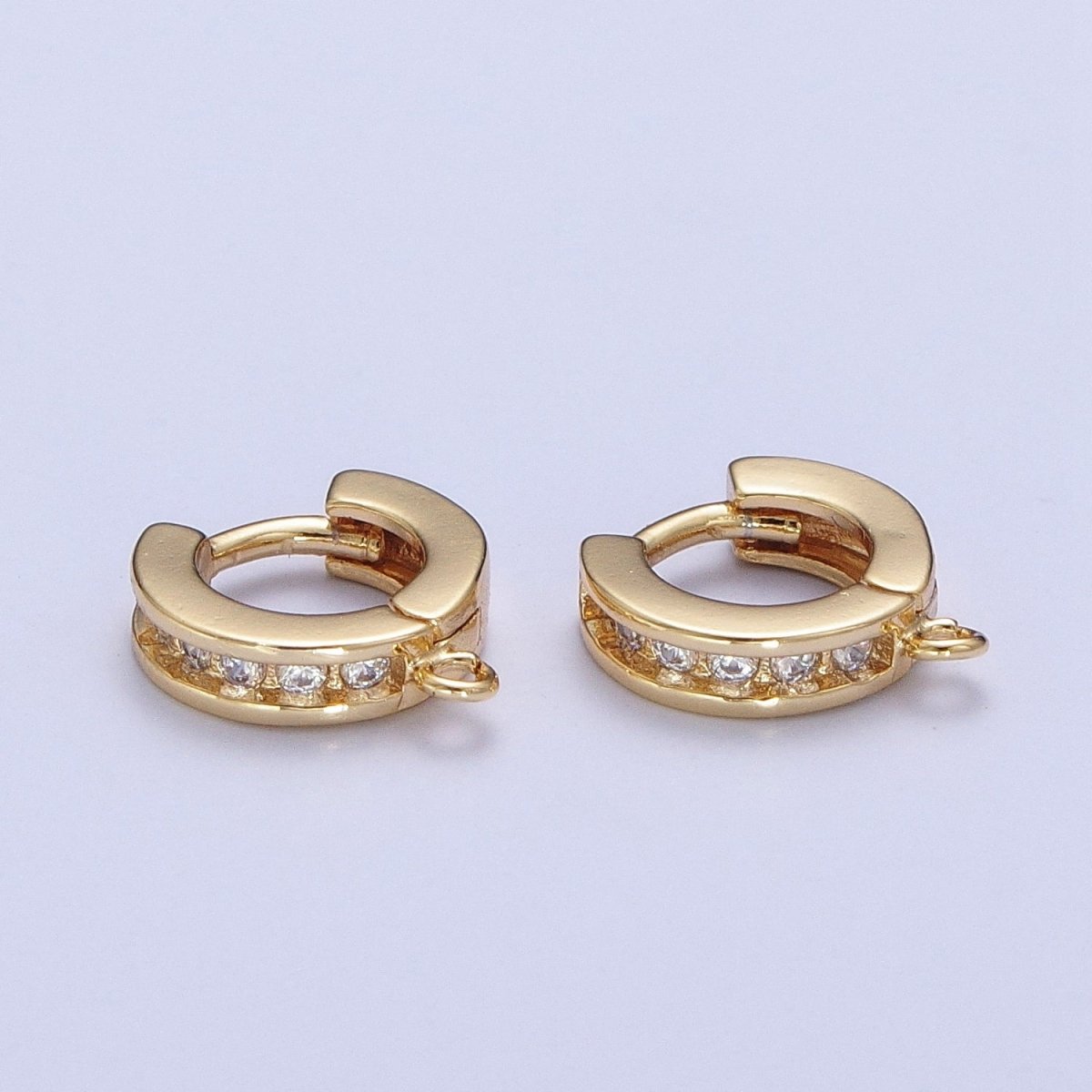 Gold 10mm Micro Pave Cubic Zirconia Huggie Hoop Earring with Open Link Loop L-816