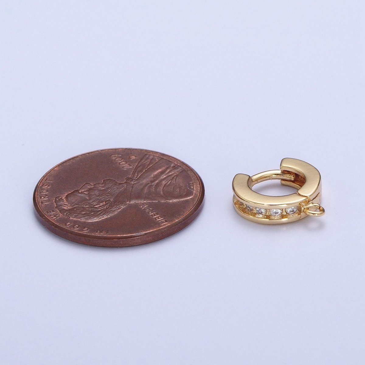 Gold 10mm Micro Pave Cubic Zirconia Huggie Hoop Earring with Open Link Loop L-816