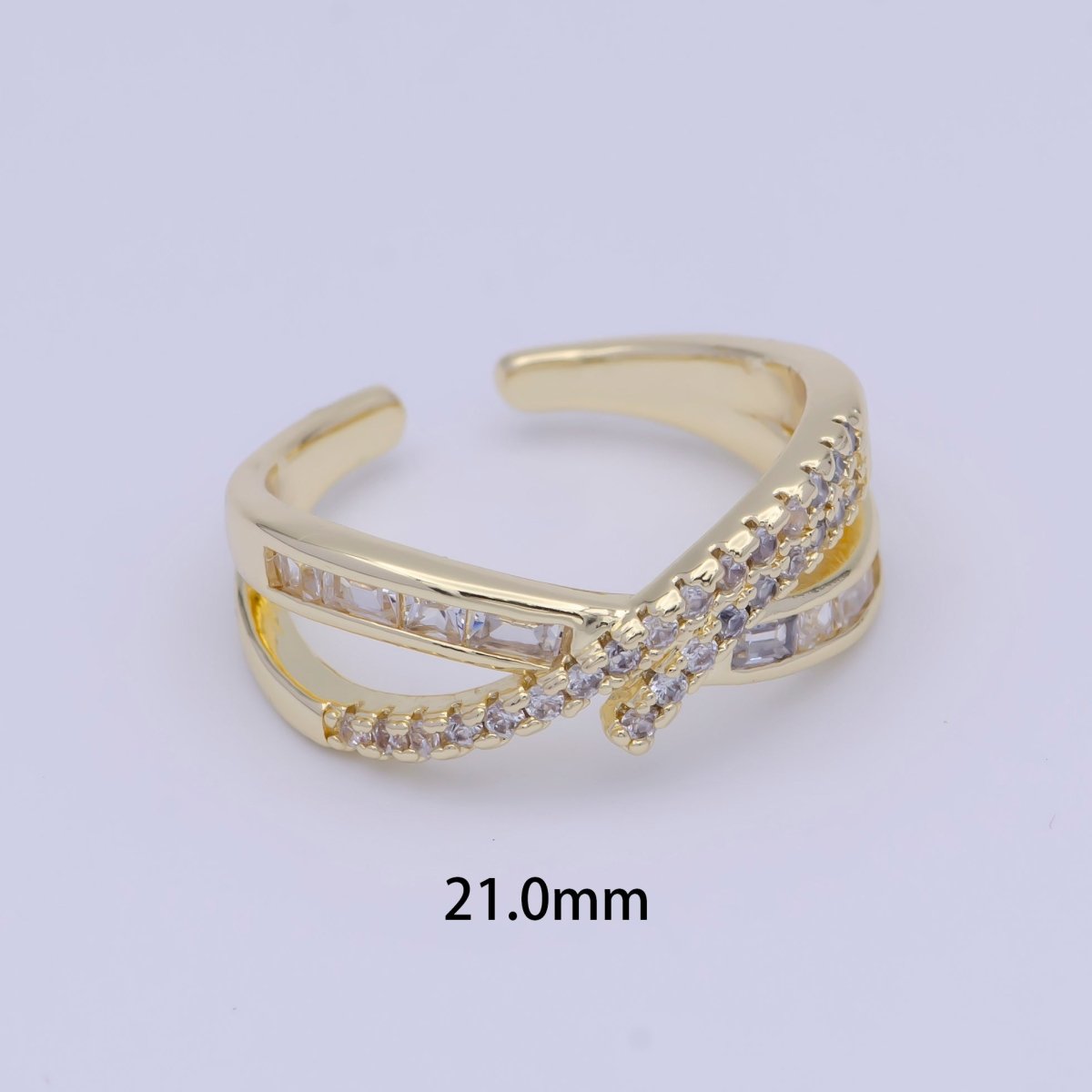 Gold Baguette Micro Paved CZ Gold Knot Double Band Ring | U-284
