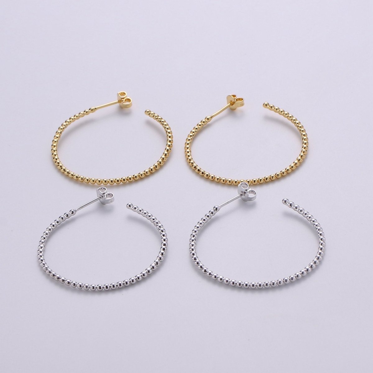 Gold Ball Hoop Earrings, Beaded Hoop Earrings, Boho Hoop Earrings, Gold Ball Hoop Earrings 30mm Silver Hoop Earring Q-198 Q-199