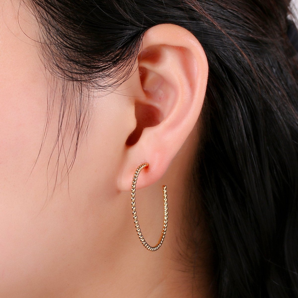 Gold Ball Hoop Earrings, Beaded Hoop Earrings, Boho Hoop Earrings, Gold Ball Hoop Earrings 30mm Silver Hoop Earring Q-198 Q-199
