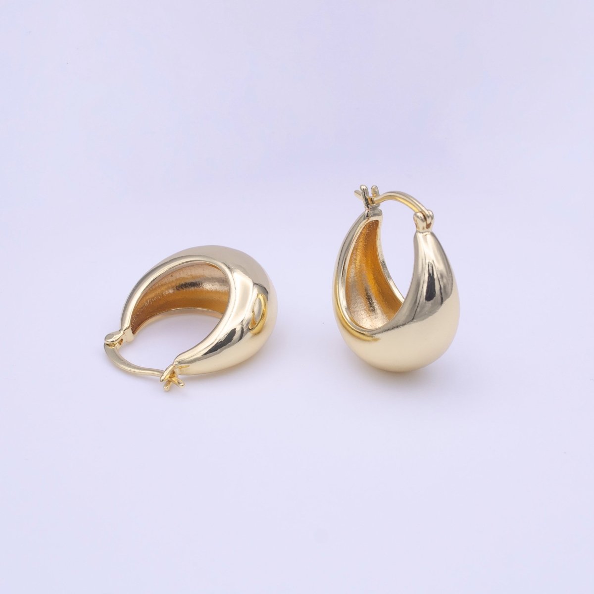 OS Gold Ball Oval Dome Latch Hoop Earrings | AD-217