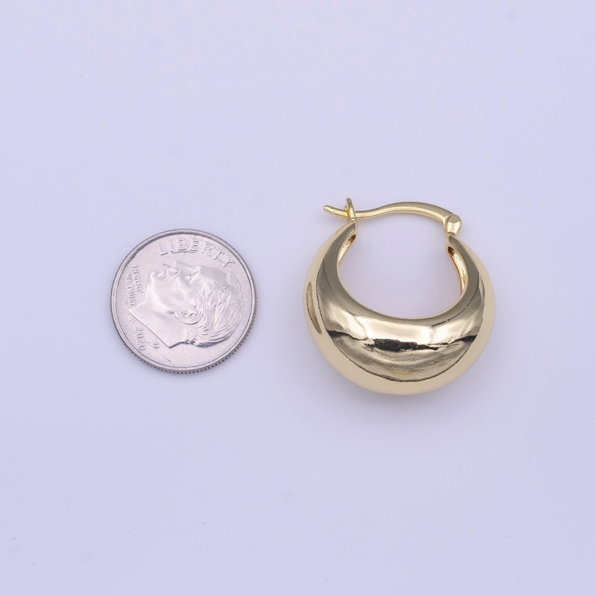 OS Gold Ball Oval Dome Latch Hoop Earrings | AD-217