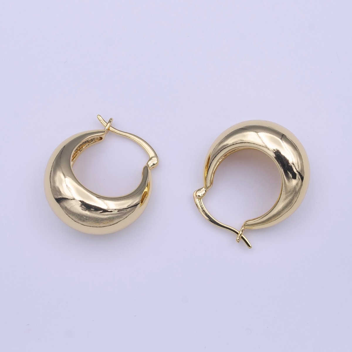 OS Gold Ball Oval Dome Latch Hoop Earrings | AD-217
