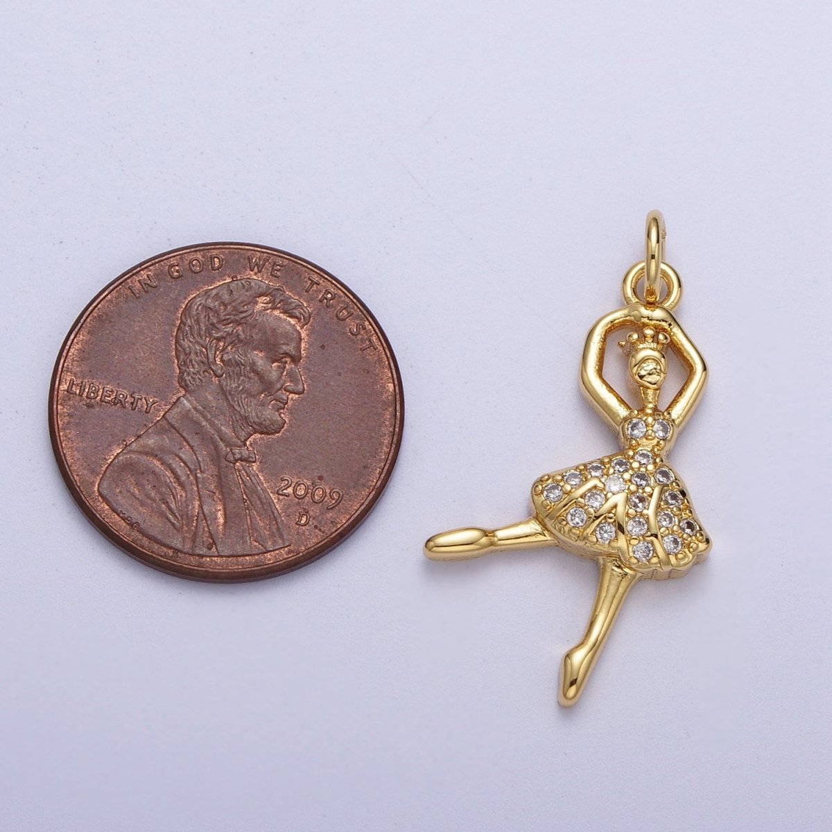 Gold Ballerina Dancer Micro Paved Cubic Zirconia Charm For Arts Jewelry Making | C-690