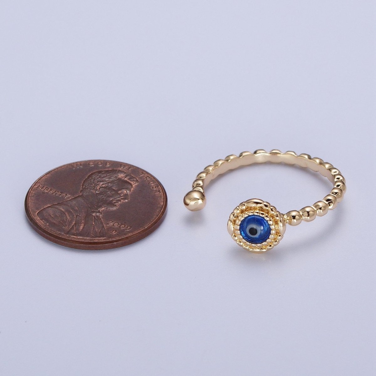 Gold Beaded Evil Eye Green Red Teal Blue Resin Adjustable Ring Protection Jewelry | S-318 S-324 S-339 S-345