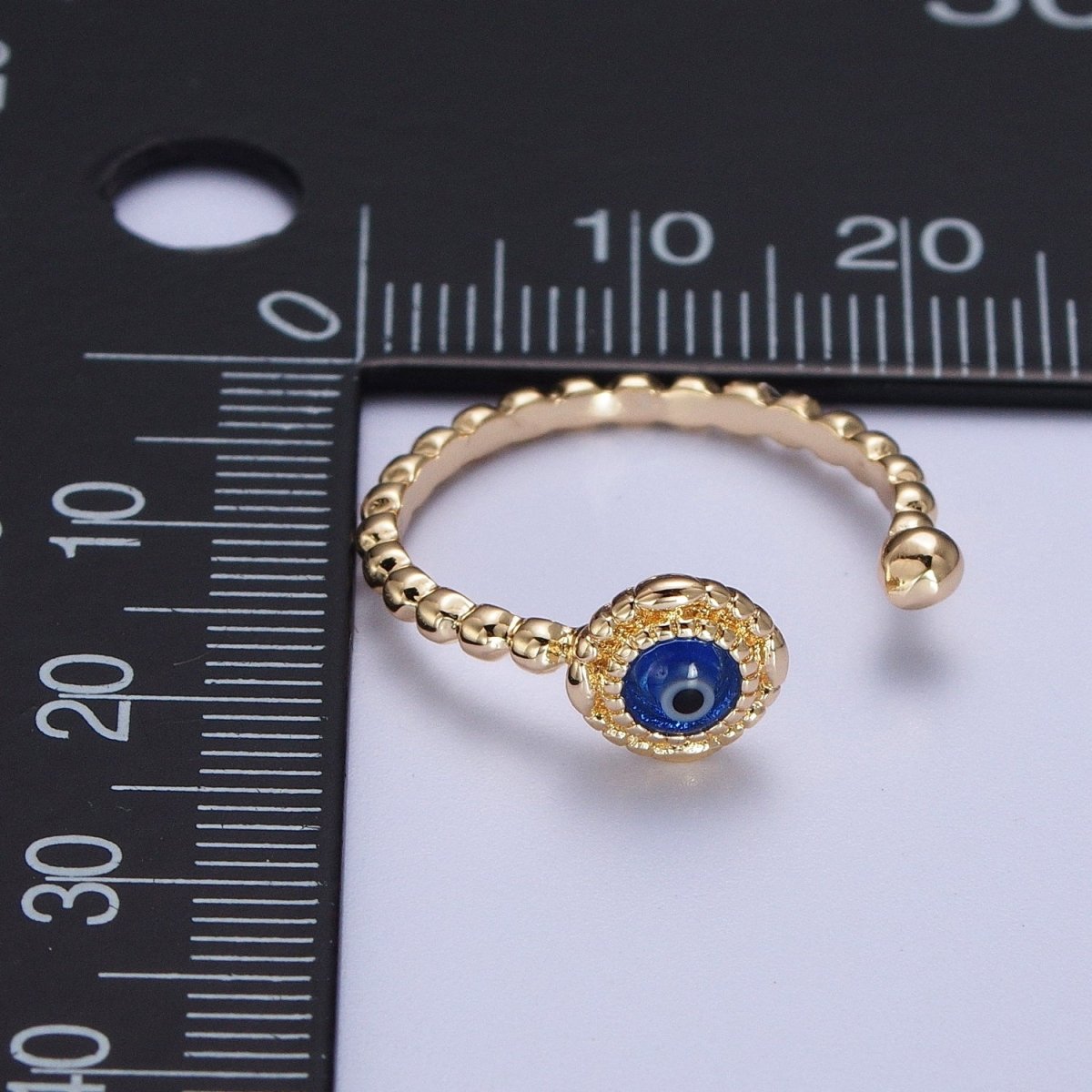Gold Beaded Evil Eye Green Red Teal Blue Resin Adjustable Ring Protection Jewelry | S-318 S-324 S-339 S-345