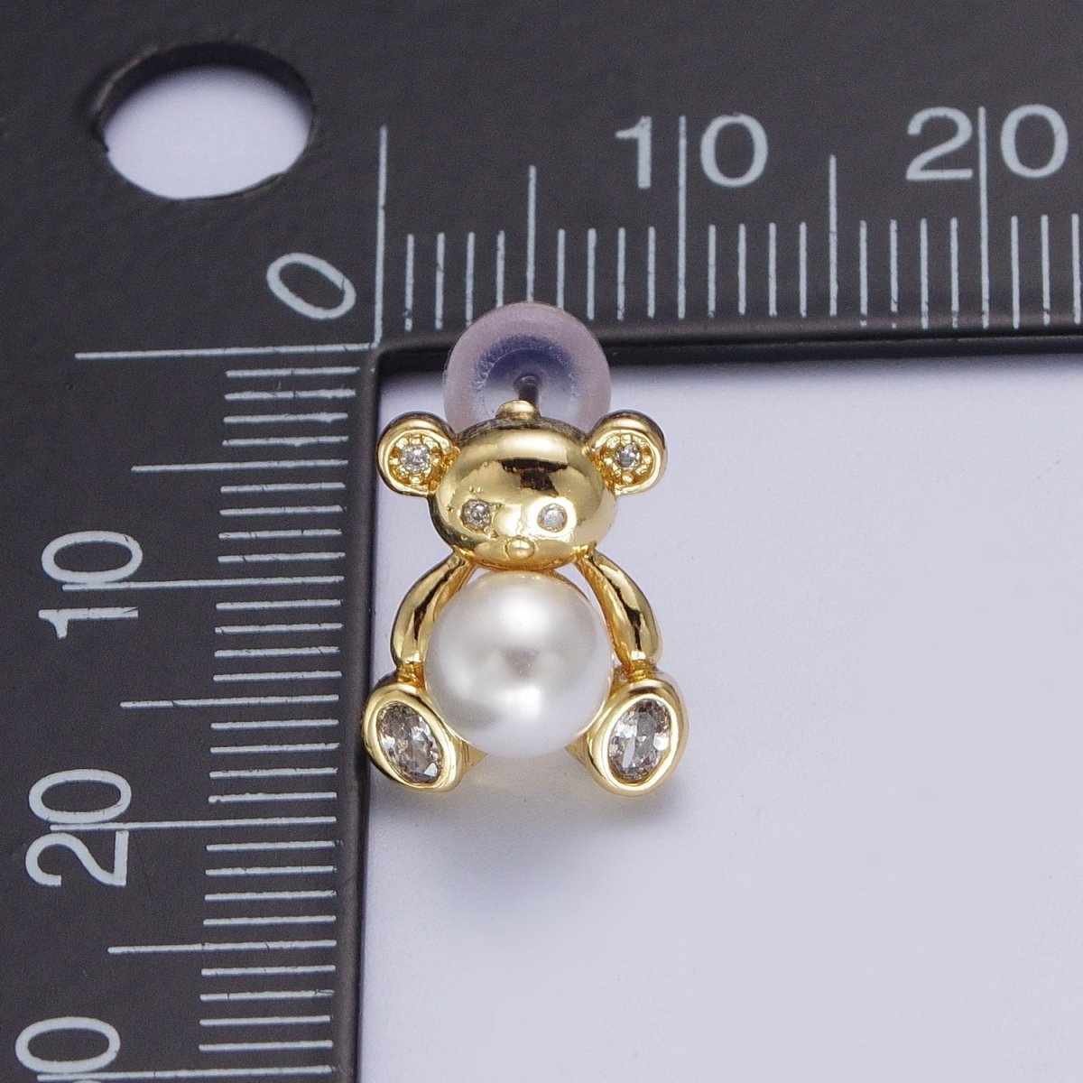 Gold Bear Stud Earring with Pearl For Women Jewelry P-278
