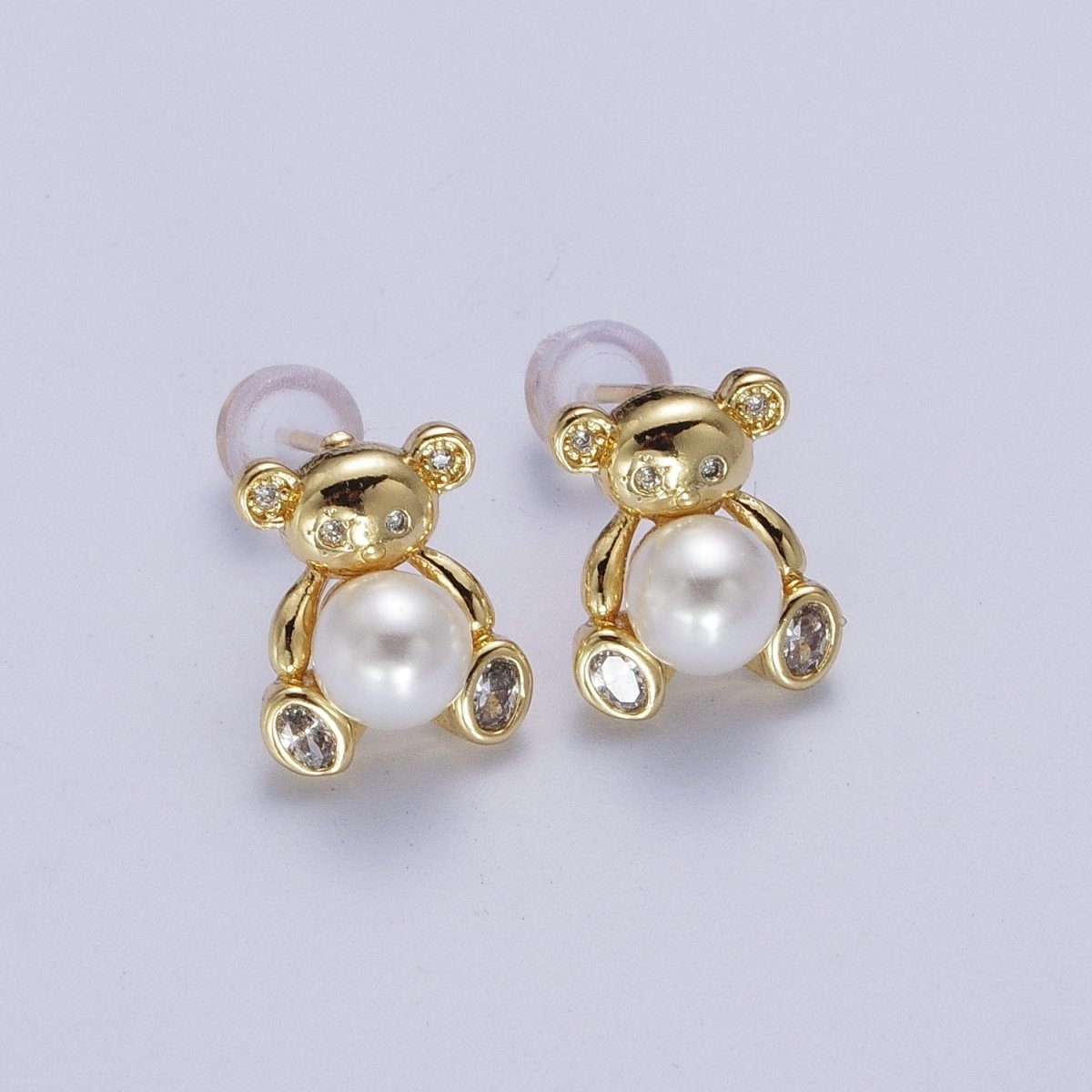 Gold Bear Stud Earring with Pearl For Women Jewelry P-278