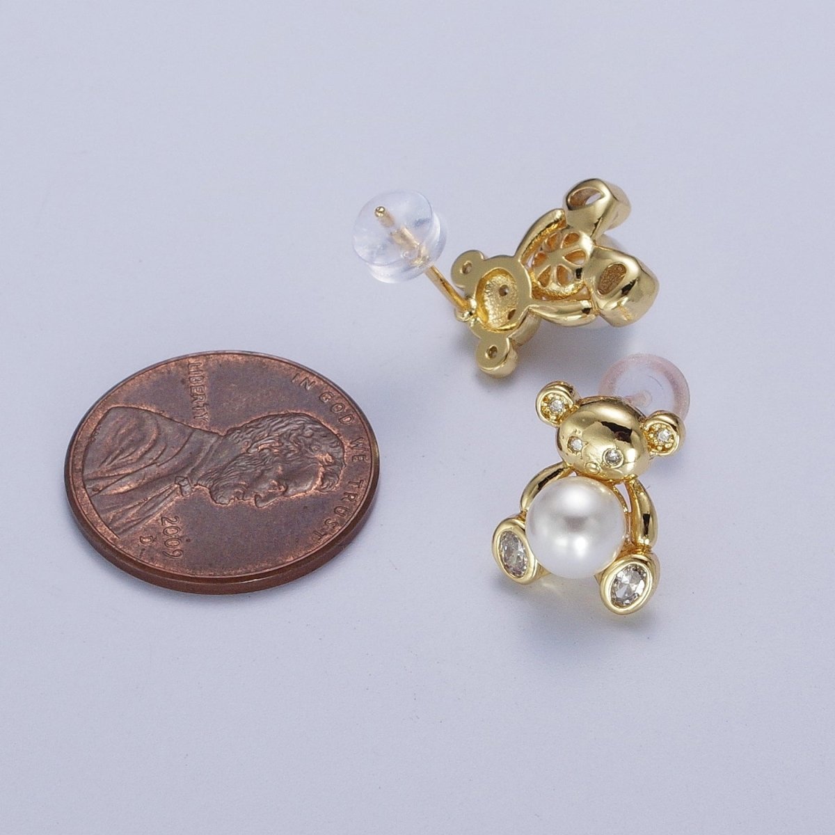 Gold Bear Stud Earring with Pearl For Women Jewelry P-278