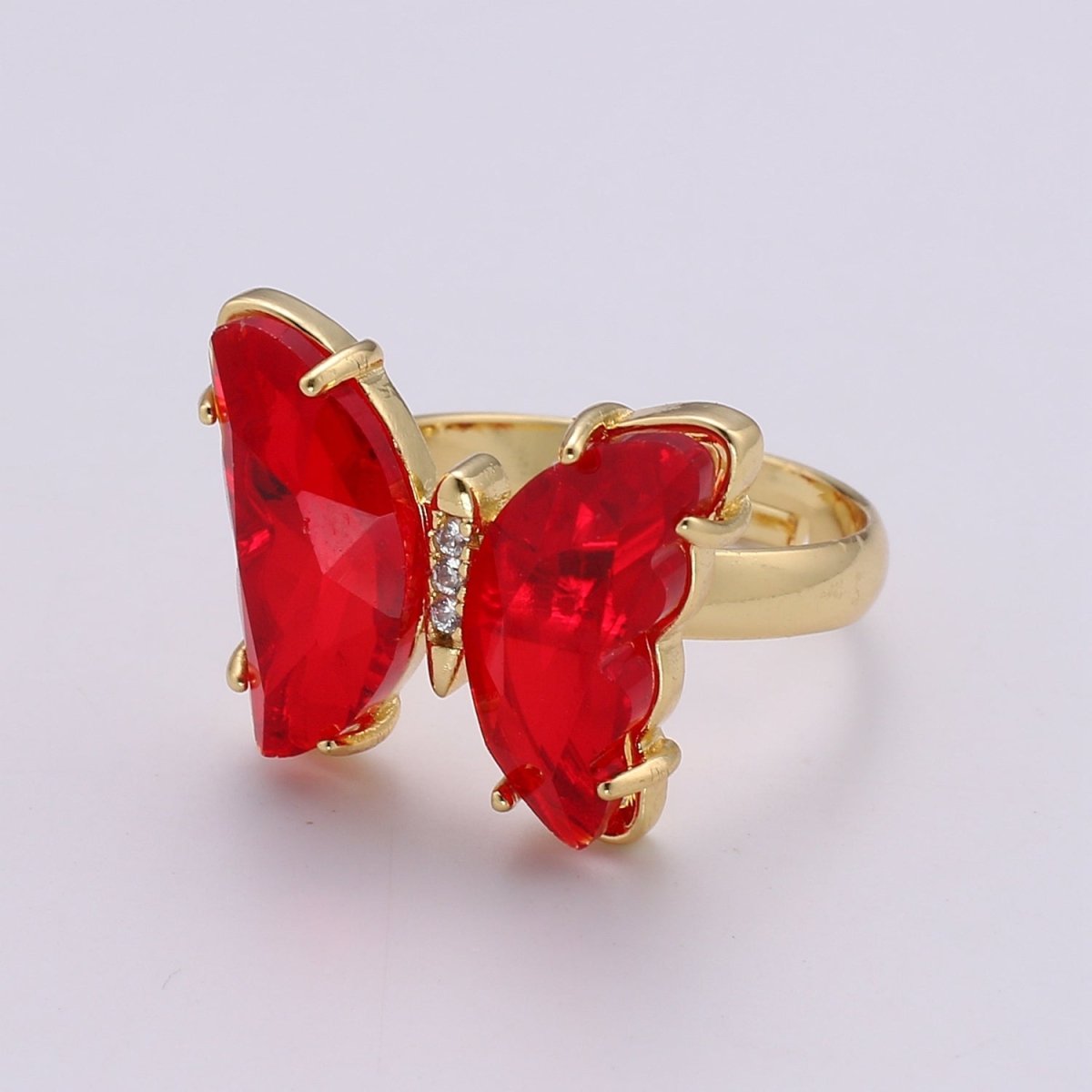 Gold Butterfly Ring Adjustable Ring Colorful Red Pink Purple Green Blue butterfly rings for Valentine Gift Jewelry R-163~R-172