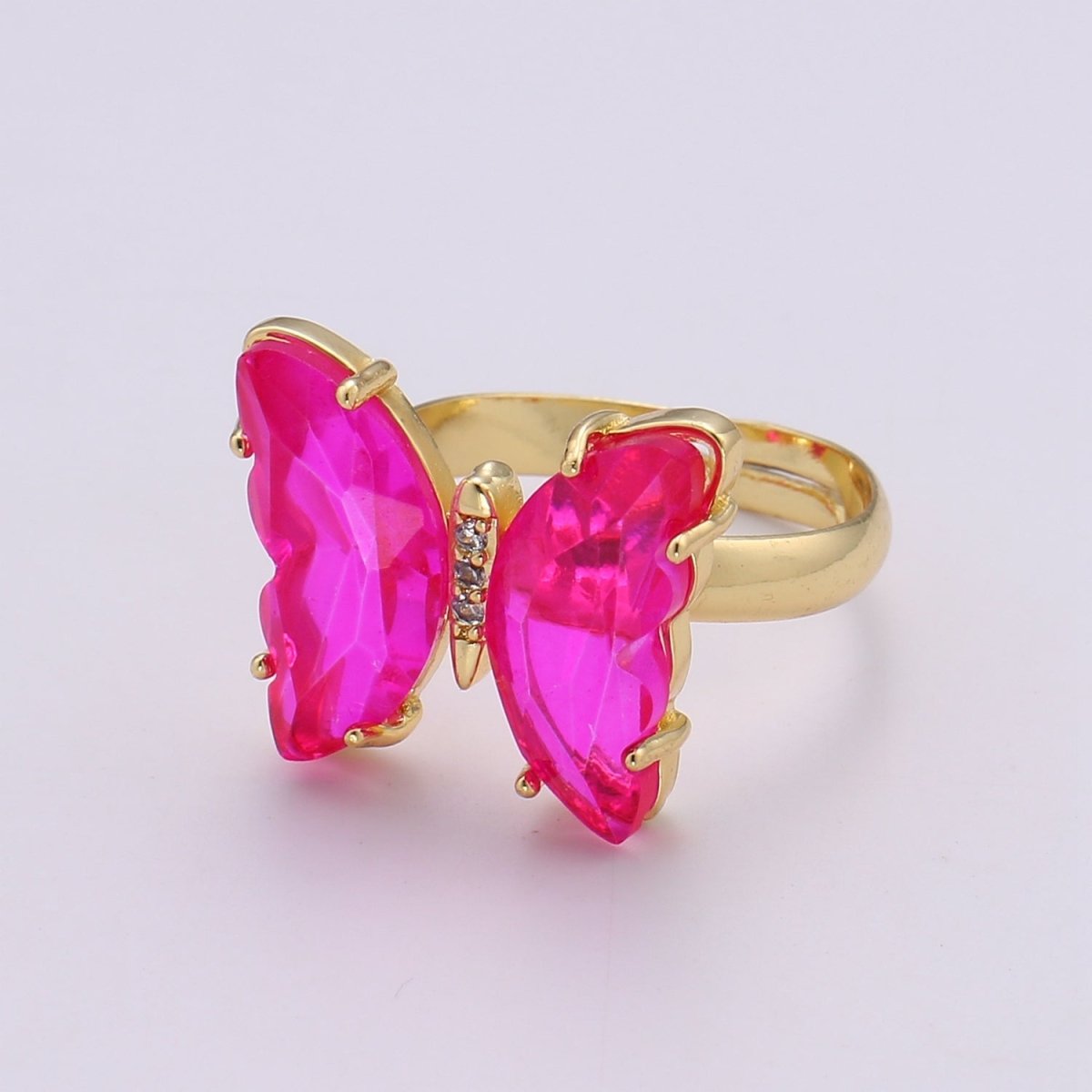 Gold Butterfly Ring Adjustable Ring Colorful Red Pink Purple Green Blue butterfly rings for Valentine Gift Jewelry R-163~R-172