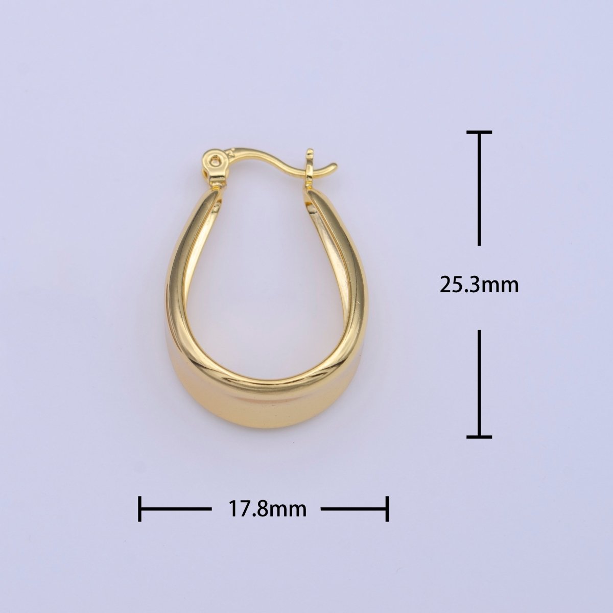 Gold Chubby Chunky U Curved Dome Hoop Latch Earrings | AD-211