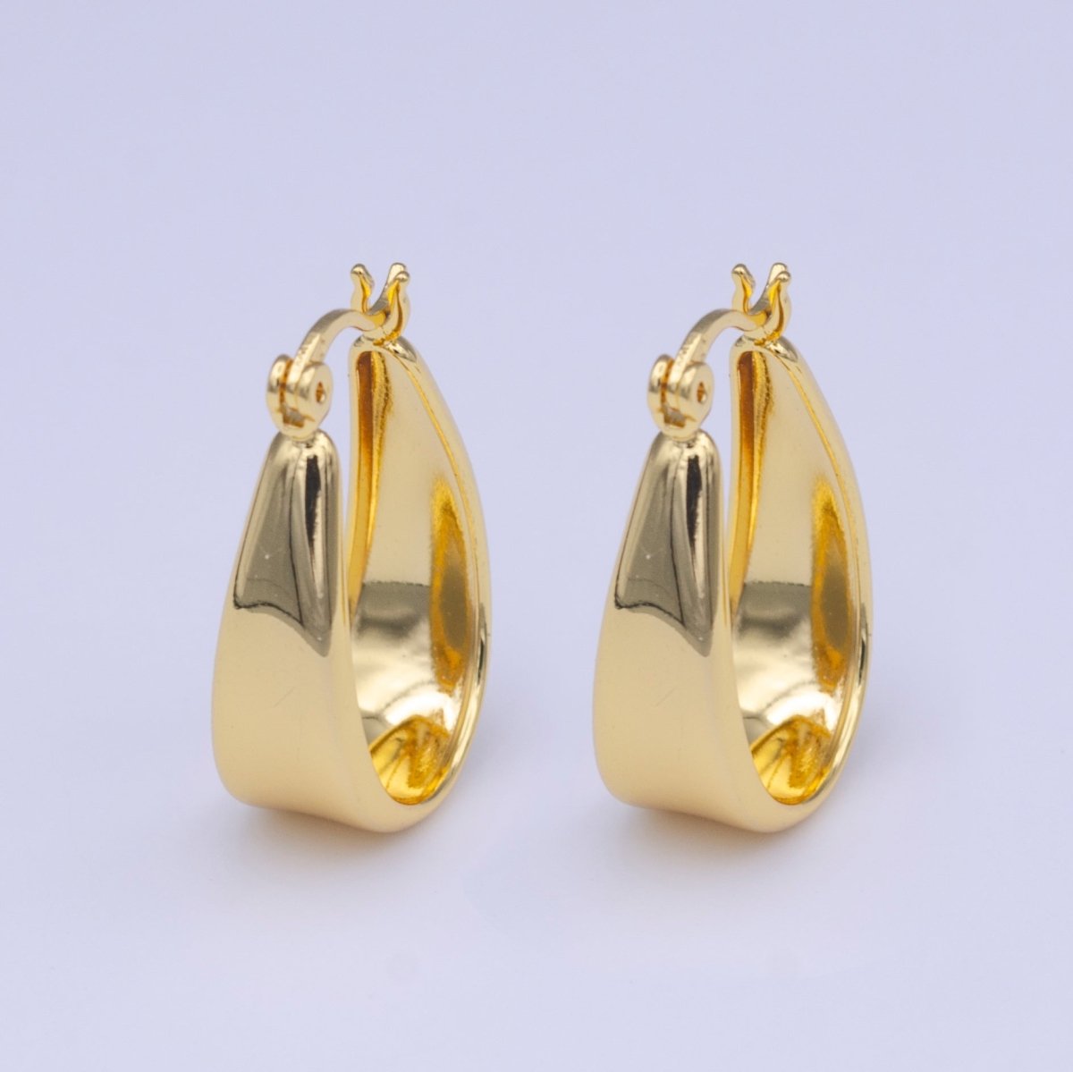 Gold Chubby Chunky U Curved Dome Hoop Latch Earrings | AD-211