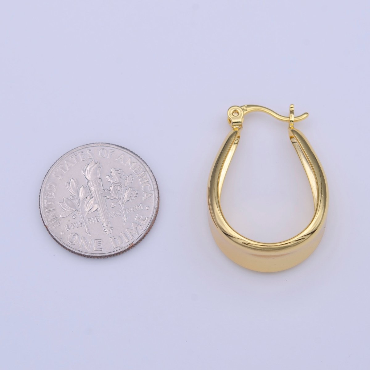 Gold Chubby Chunky U Curved Dome Hoop Latch Earrings | AD-211
