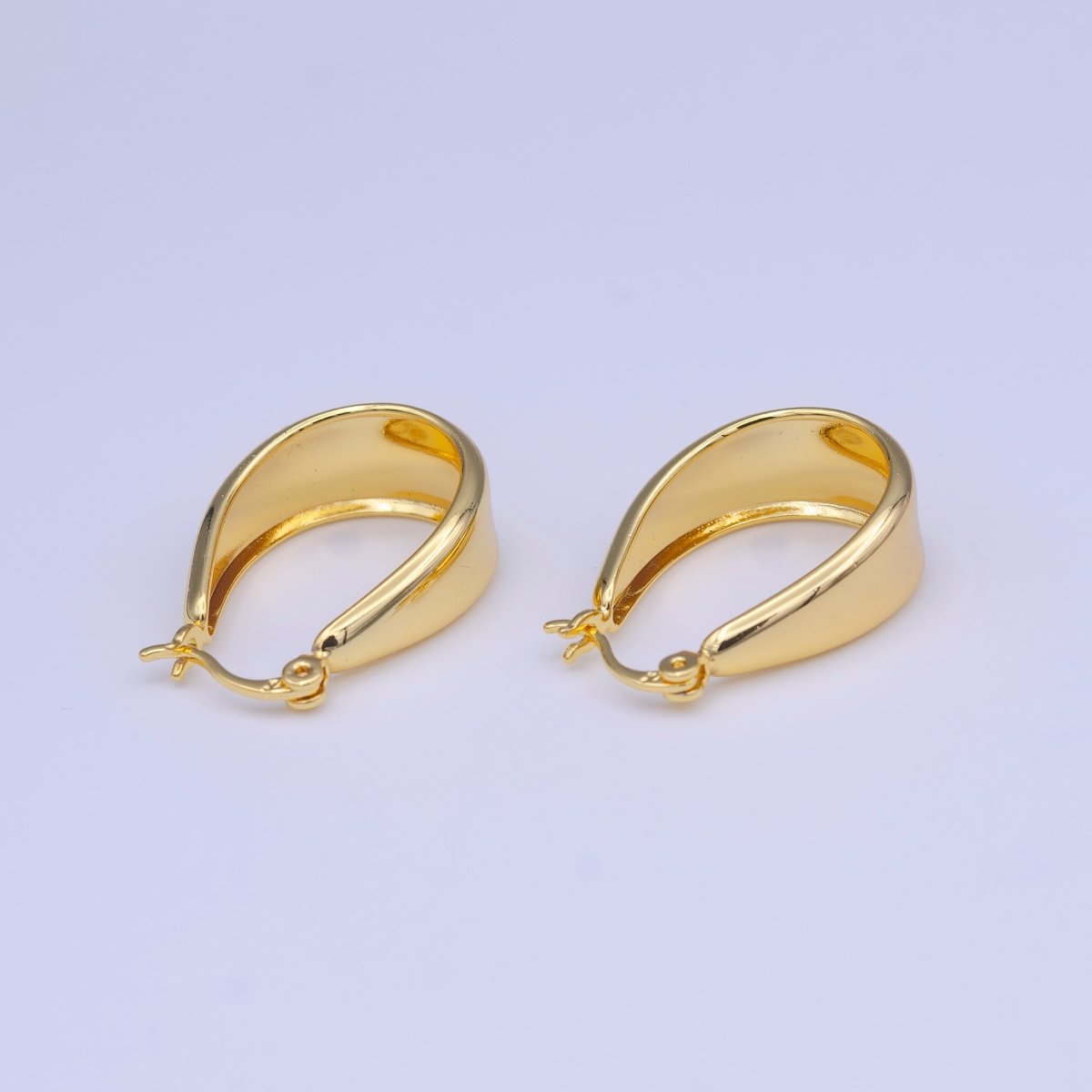 Gold Chubby Chunky U Curved Dome Hoop Latch Earrings | AD-211
