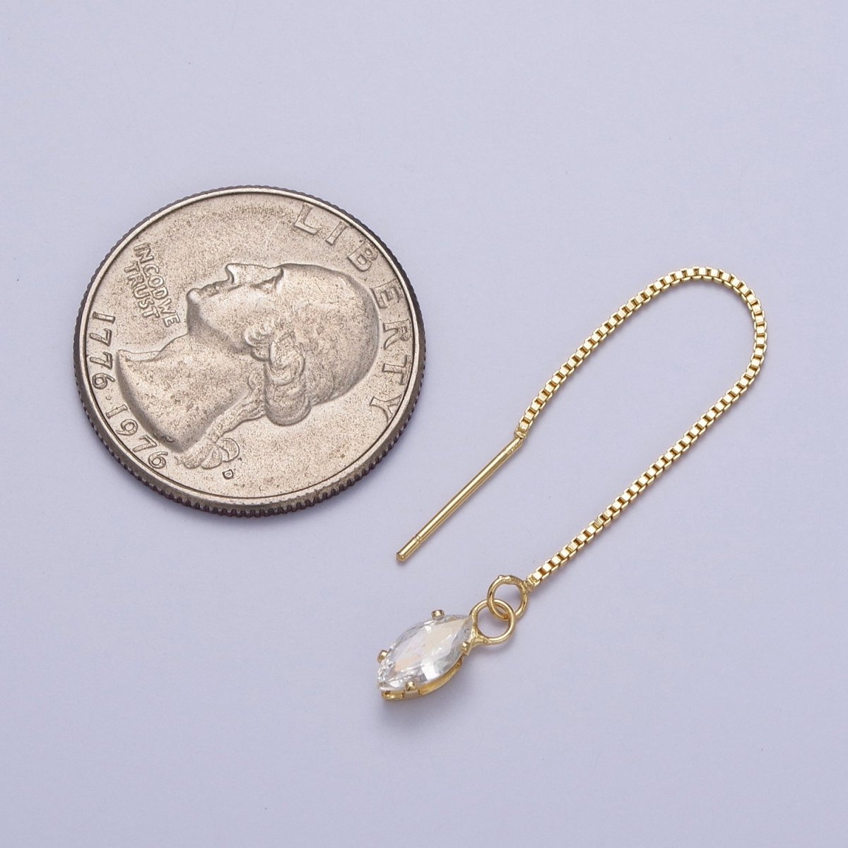 Gold Clear Marquise Cubic Zirconia Box Chain Threader Womens Earrings | AE1016
