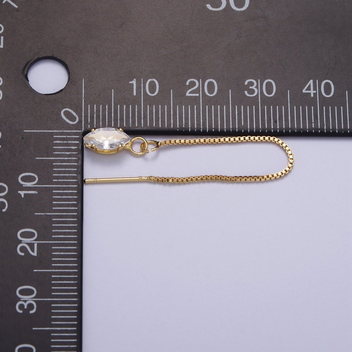Gold Clear Marquise Cubic Zirconia Box Chain Threader Womens Earrings | AE1016