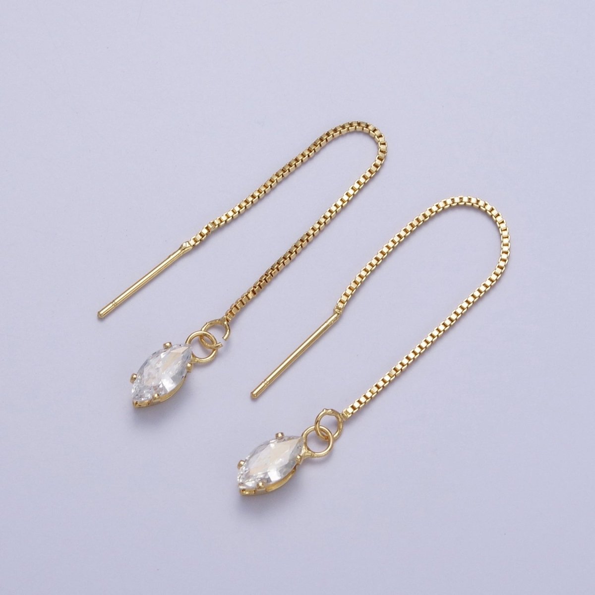 Gold Clear Marquise Cubic Zirconia Box Chain Threader Womens Earrings | AE1016