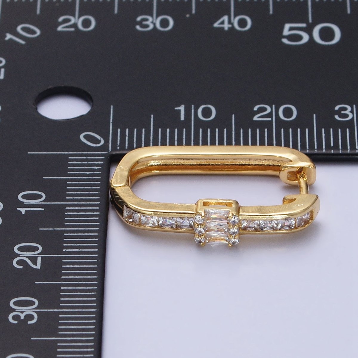 Gold Clear Round Baguette CZ Lined Oblong U-Shaped Hoop Earrings | AB375