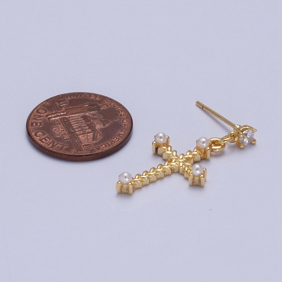 Gold Cross Stud Earring Dangle Cross Earring Charm for Religious Women Jewelry P-277